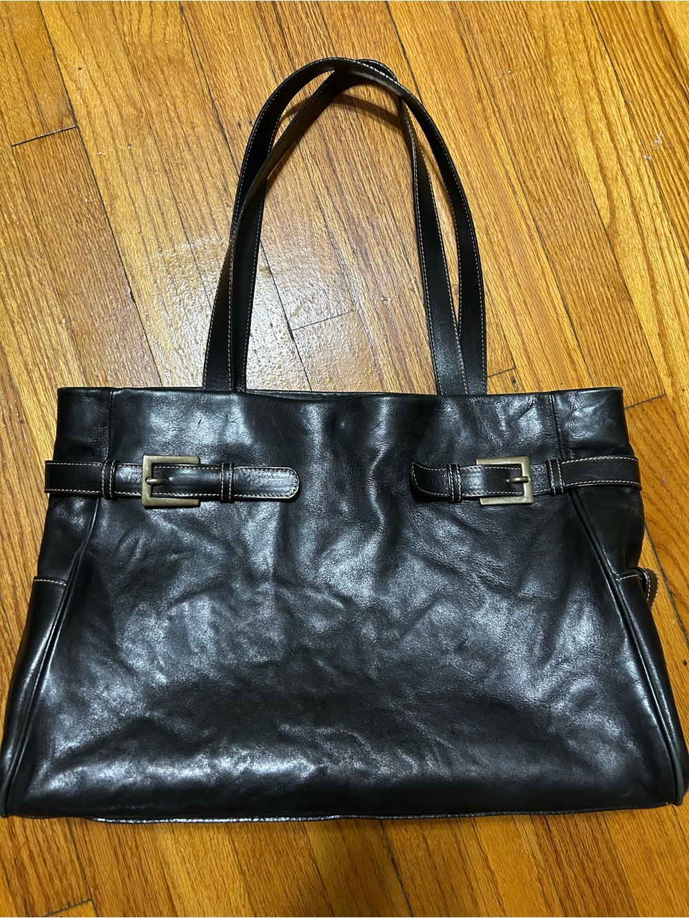 Born Women's Black Smooth Leather Large Shoulder Bag Paisley Lined - Picture 1 of 12